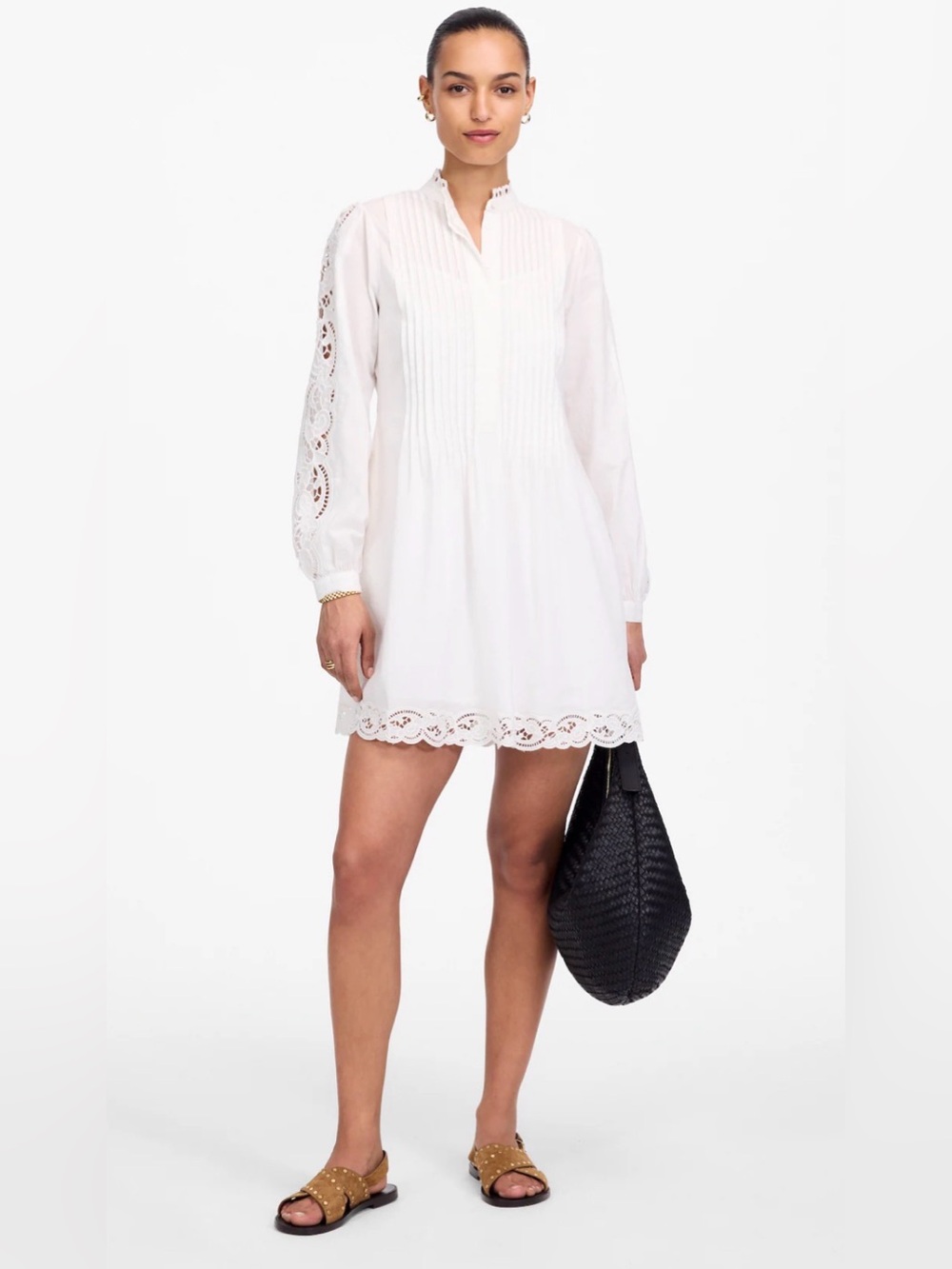 Madewell Pintucked Eyelet Mini Dress White Embroidered Cotton NWT Size S - Picture 7 of 13